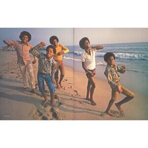 Michael Jackson c. early 1970s  with Jackson 5 Beach Photo Two Page Print